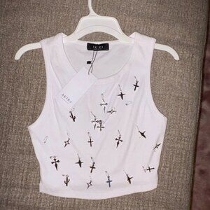 AKIRA White Cross Graphic Tank Top